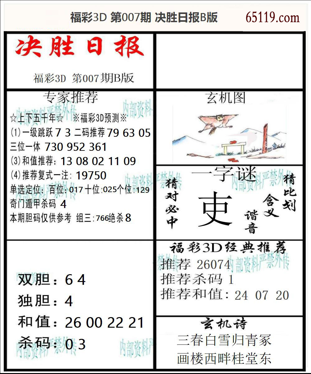 福彩3D决胜日报B版